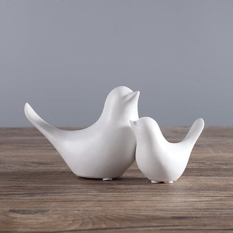 Black and White Ceramic Birds Home Interior Figurines - 4pcs - Belly Pots