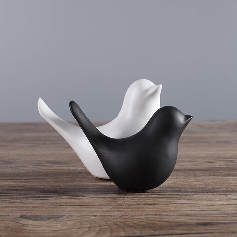 Black and White Ceramic Birds Home Interior Figurines - 4pcs - Belly Pots