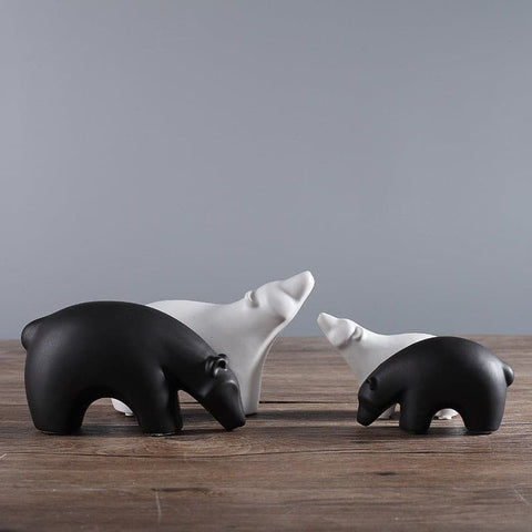 Black and White Ceramic Polar Bear Home Interior Figurines - 4pcs - Belly Pots