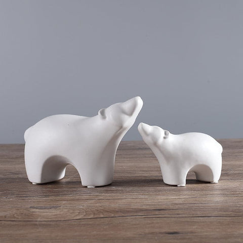 Black and White Ceramic Polar Bear Home Interior Figurines - 4pcs - Belly Pots