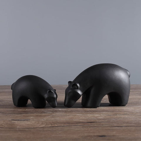 Black and White Ceramic Polar Bear Home Interior Figurines - 4pcs - Belly Pots