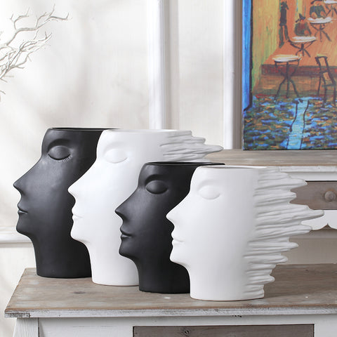Minimalist Abstract Head Figurine Vase - 2/4pcs - Belly Pots