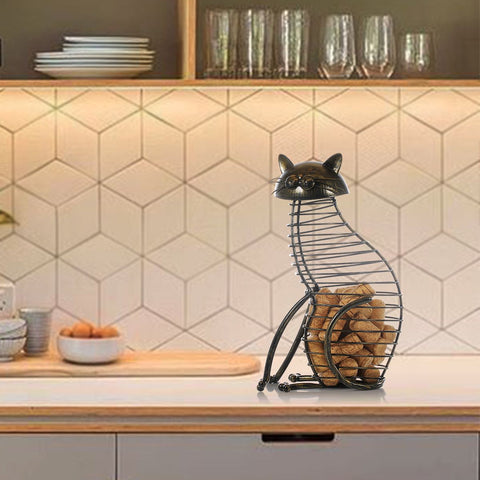 Metal Cat Wine Cork Holder - Belly Pots