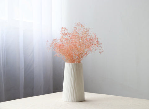 Natural Wavy Design White Ceramic Flower Vase - Belly Pots