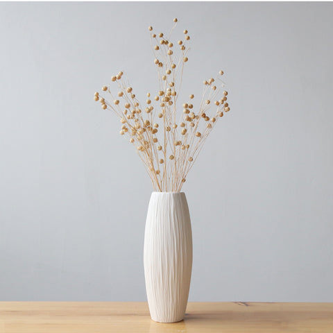 Waterfall Textured Elegant Design White Ceramic Flower Vase - Belly Pots