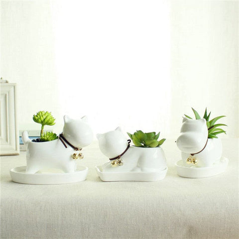 Cute Animal White Ceramic Flowerpot - Belly Pots