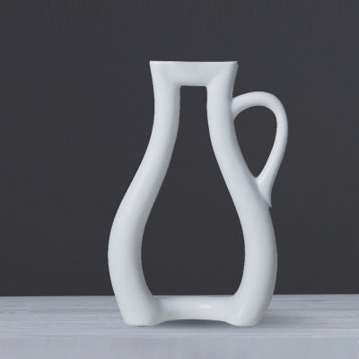 Fashion Modern Tea Cup Style White Ceramic Tabletop Vase - Belly Pots