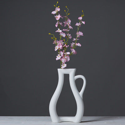 Fashion Modern Tea Cup Style White Ceramic Tabletop Vase - Belly Pots