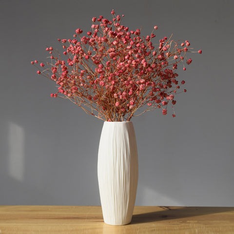 Waterfall Textured Elegant Design White Ceramic Flower Vase - Belly Pots