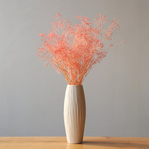 Waterfall Textured Elegant Design White Ceramic Flower Vase - Belly Pots