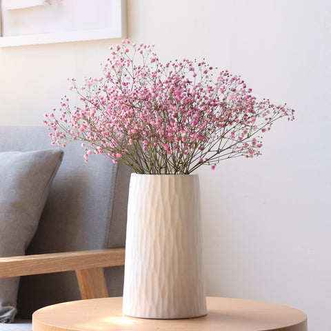 Natural Wavy Design White Ceramic Flower Vase - Belly Pots