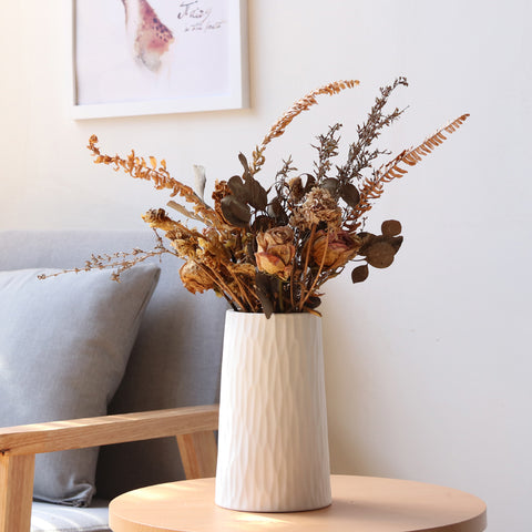 Natural Wavy Design White Ceramic Flower Vase - Belly Pots
