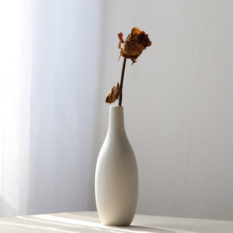 Japanese Style White Ceramic Flower Vase - Belly Pots