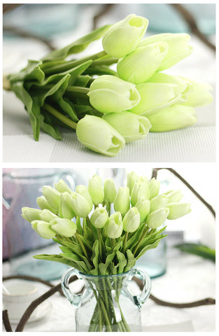 Green Tulips Artificial Flowers for Home & Wedding decoration - Belly Pots