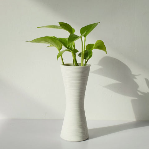 Modern Linear Design Ceramic Vase - Belly Pots