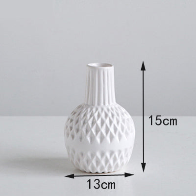 Modern Minimalist White Striated Ceramic Vase - Belly Pots