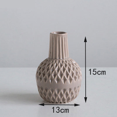 Modern Minimalist White Striated Ceramic Vase - Belly Pots