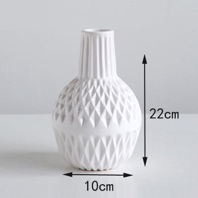 Modern Minimalist White Striated Ceramic Vase - Belly Pots