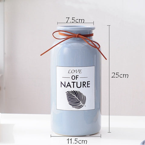 Love of Nature Pink Blue Ceramic Vase with Rope Leaf Design - 1pc - Belly Pots