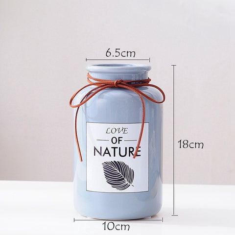 Love of Nature Pink Blue Ceramic Vase with Rope Leaf Design - 1pc - Belly Pots