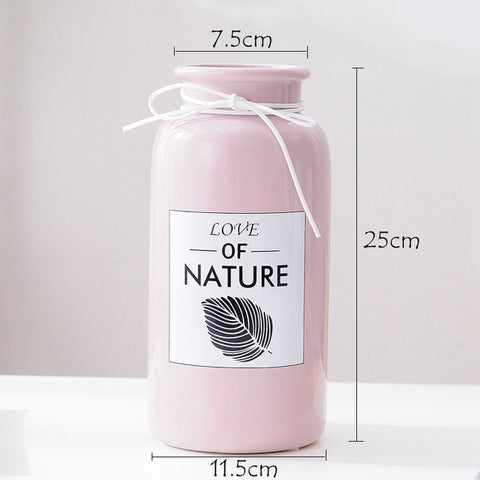 Love of Nature Pink Blue Ceramic Vase with Rope Leaf Design - 1pc - Belly Pots