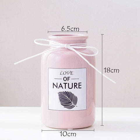 Love of Nature Pink Blue Ceramic Vase with Rope Leaf Design - 1pc - Belly Pots