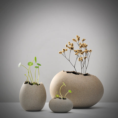 Mini Imitation Eggshell Coarse Ceramic Vase - Belly Pots