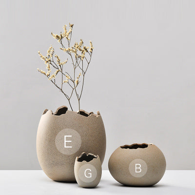Mini Imitation Eggshell Coarse Ceramic Vase - Belly Pots
