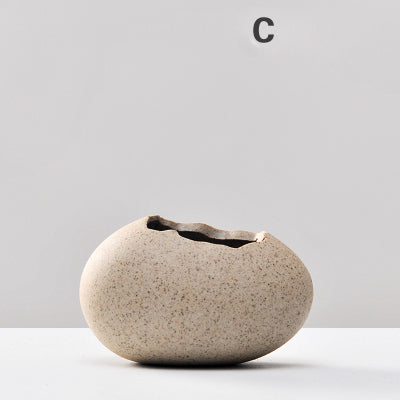 Mini Imitation Eggshell Coarse Ceramic Vase - Belly Pots