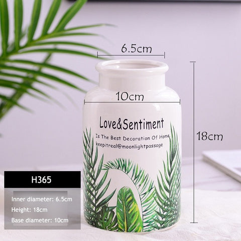 Natural Green Leaf Design Ceramic Flower Vase - 1pc - Belly Pots
