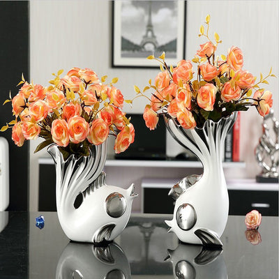 European Ceramic Fish Couples Vase - 2pcs - Belly Pots