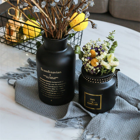 Nordic Black Glass Vases - Belly Pots