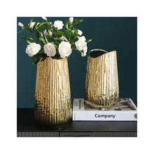 Nordic Luxury Ceramic Handmade Craft Ornaments Gold Vase Oval Ceramic Decoration Flower Vase