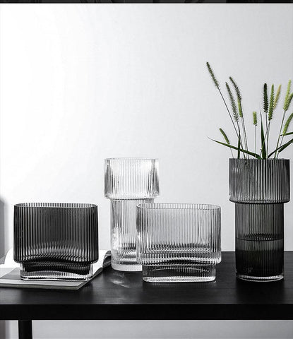 New Fashion Nordic Colored Glass Vase Modern Grey Amber Rainbow Clear Vases Cheap Flower Glass Vase