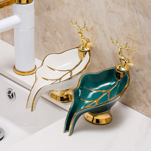 2023 Modern Luxury Bathroom Storage Home Finishing Ceramic Soap Organizer Home Decoration Gold Edge Storage Box
