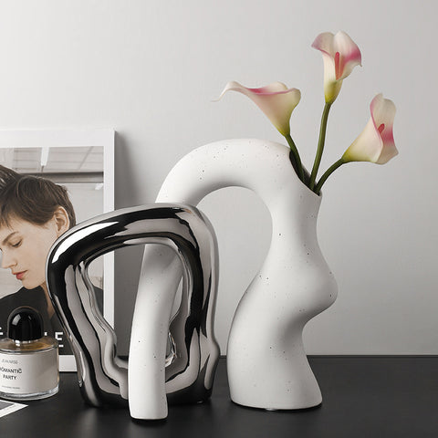 Nordic High Sense Alien Color Two-Piece Flower Implement Ornaments Creative Special Shaped Ceramic Art Vase