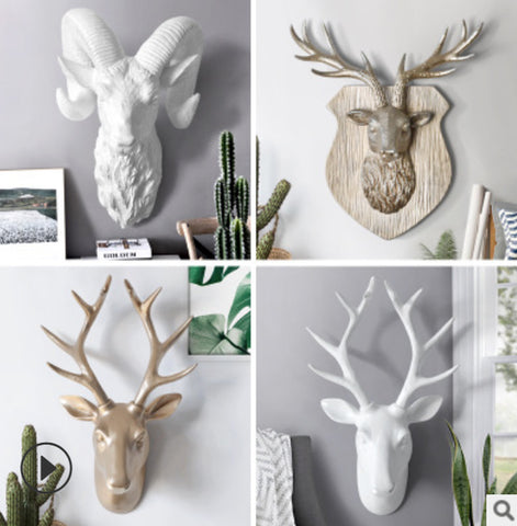 HOT SELLING HANDMADE RESIN DEER GOAT HEAD STATUES FLAT BACK WALL MOUNTED ANIMAL ELEGANT INDOOR DECORATION GIVEWAY GIFT LUXURY