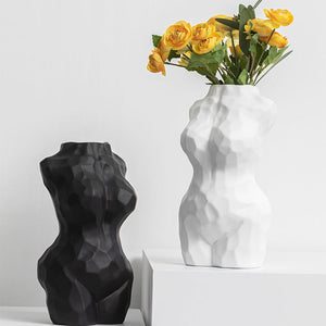 Modern Bust Lady Women Female Ceramic Body Vase Minimalist Home Decor Black White Vase
