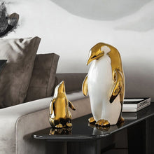 Luxury Creative Art Design Home Desk Decoration Hot Nordic Style Golden Ceramic Penguin Family Figurine Ornament Penguin Statue