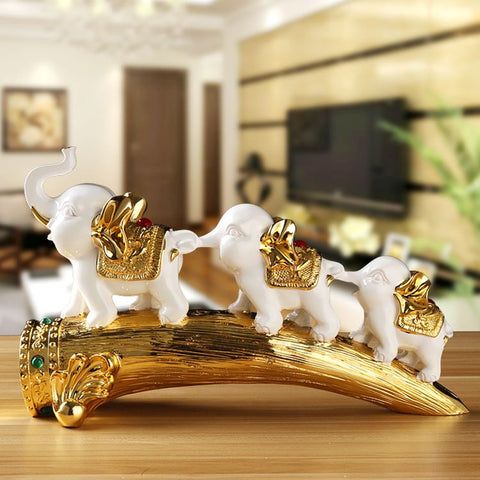 Creative Luxury Resin Kawaii Elephant Crafts Home Decoration 3 Elefante Bebes Wine Cabinet Decor New White Elephant Figurine