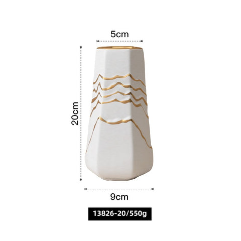 Unique Design Ceramic Modern White with Irregular Gold Rim Ceramic Vases for Home Decor Nordic Luxury Porcelain Vase