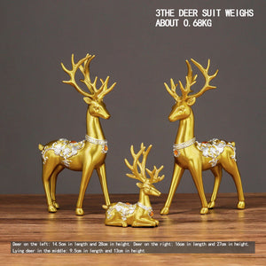 Nordic Personality Luxury Golden Resin Deers a Family of Four Home Decorations Hotel Bar Resin Crafts Ornaments
