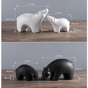 Black and White Ceramic Polar Bear Home Interior Figurines - 4pcs - Belly Pots
