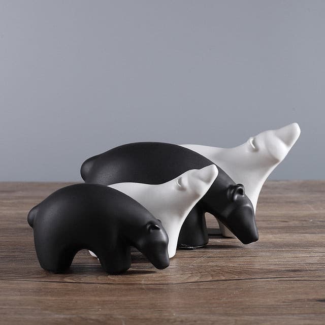 Black and White Ceramic Polar Bear Home Interior Figurines - 4pcs - Belly Pots