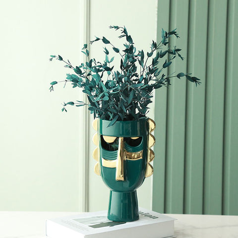 Nordic Vase High Quality Table Top Indian Home Decor 2021 Latest Design Kopf Vasen Elegant Ceramic Flower Arrangement Face Vase