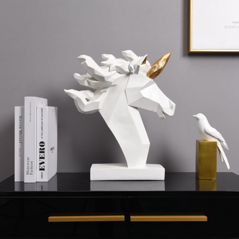 Living Resin Black and White Unicorn Art Luxury Interior Home Ornament Animals Statue Nordic Decoration