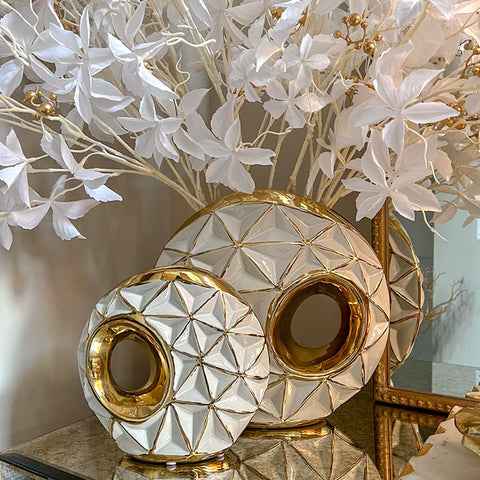 Light Luxury Plating Gold Silver Decoration Modern Ornaments Hotel Porch Club Flower Shop Doughnut Ceramic Vase Home Accessories