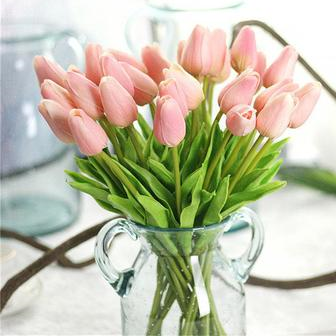Whole Pink Tulips Artificial Flowers for Home & Wedding decoration - Belly Pots