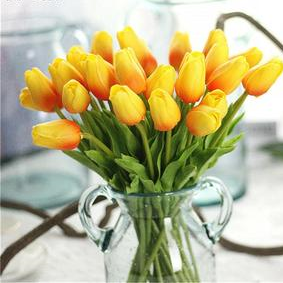 Dark Yellow Tulips Artificial Flowers for Home & Wedding decoration - Belly Pots