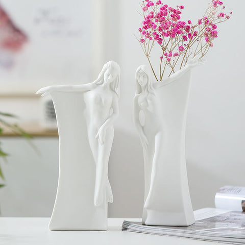 Light Luxury Creative Nordic Vase White Creamic Women Body Sharp Vasen Blume 2023 New Arrival Woman Body Vase